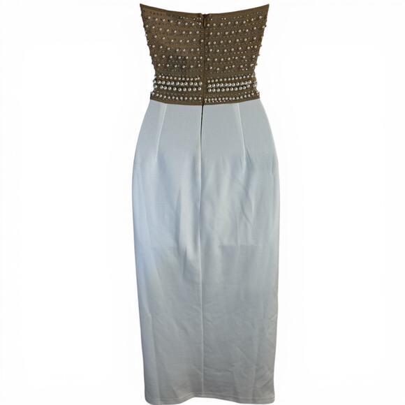 Fashion Nova Take My Hand Midi Dress XS Pearl Rhinestone Halter White - Picture 3 of 10